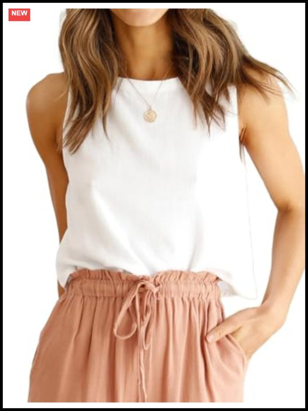Viscose Linen Crop Tank Top High Neck Sleeveless Casual Summer